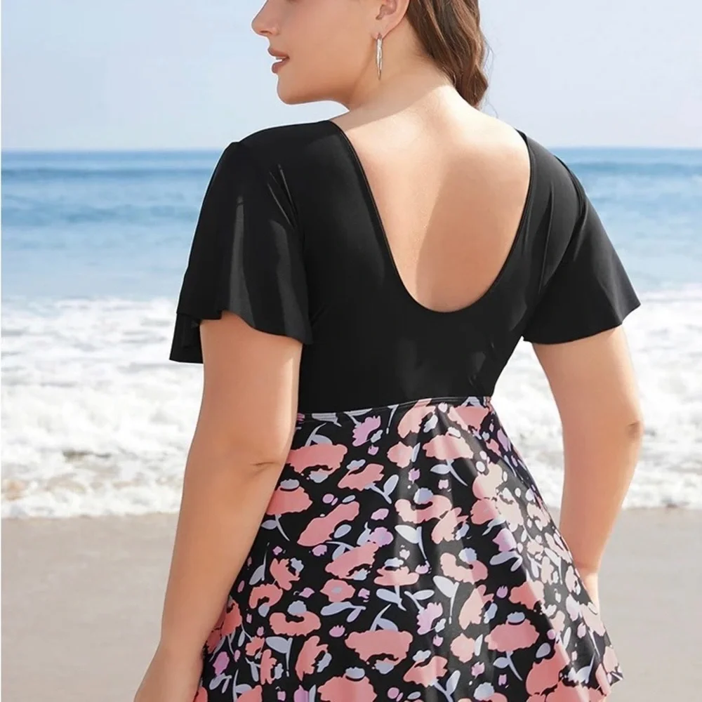 Drawstring Ruffle Sleeve Tankini Top - Picture 2 of 6